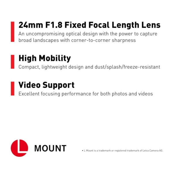 Lumix L-Mount S 24mm f/1.8 Fixed Focal Length Lens, Aperture Range: f/1.8 to f/16, Linear AF Motor, Dust, Splash and Freeze-Resistant Design (S-S24GC, Black) - Image 4