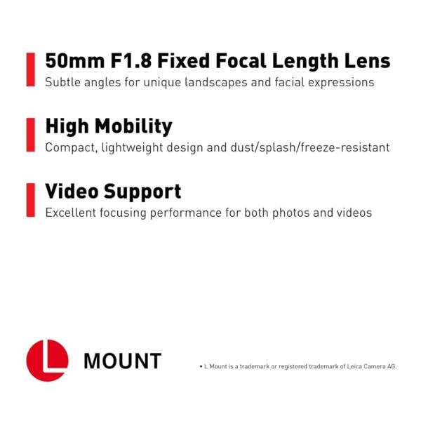 Lumix L-Mount S 50mm f/1.8 Fixed Focal Length Lens, Aperture Range: f/1.8 to f/22, Linear AF Motor, Dust, Splash and Freeze-Resistant Design (S-S50GC, Black) - Image 5